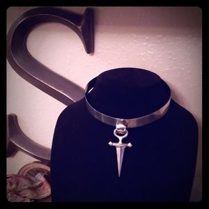 Wide Silver Choker with removable silver dagger